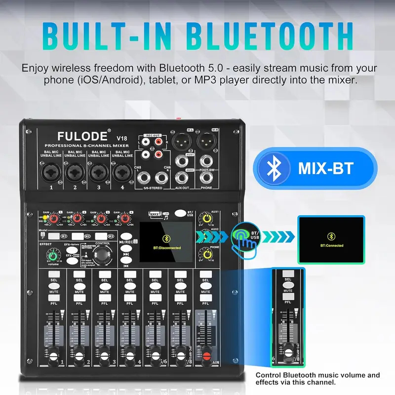 Audio Mixer 4 Channel - 풀루오드 4/8채널 믹싱 콘솔 오디오 믹서