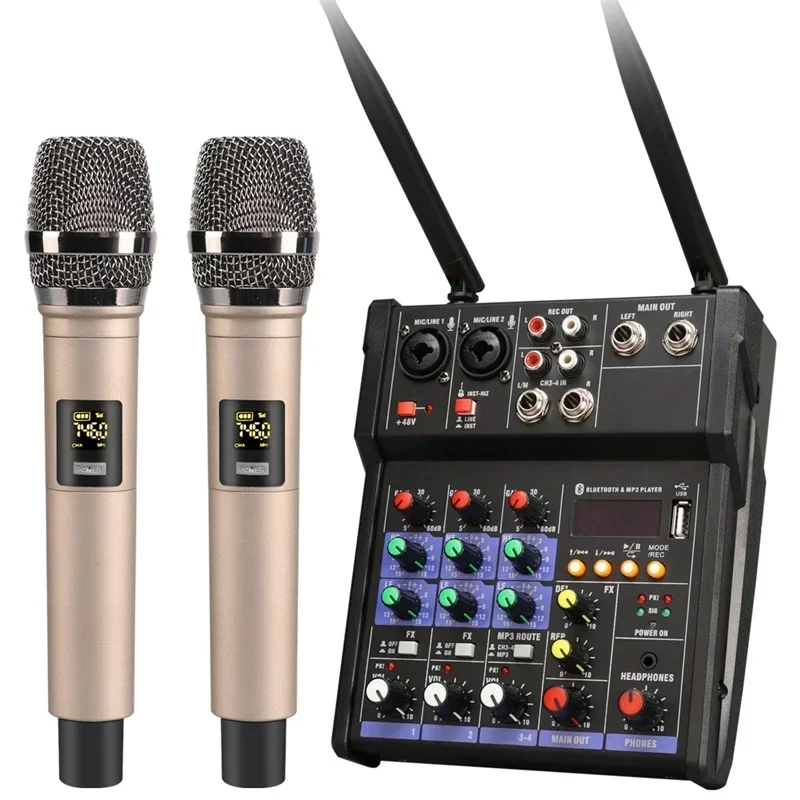 Audio Mixer 4 Channel - 무선 마이크가 장착된 4채널 USB 오디오