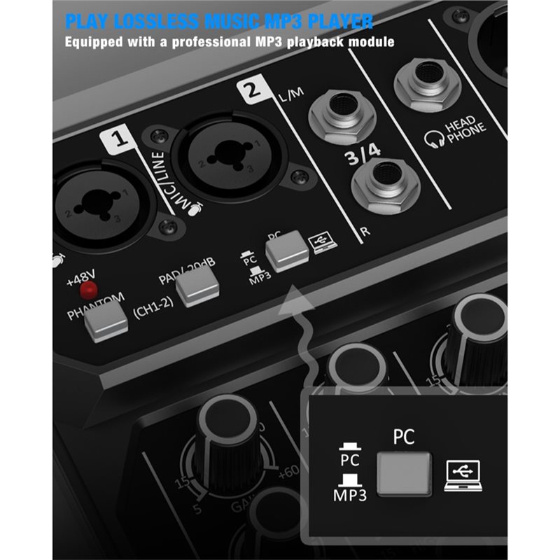 Audio Mixer 4 Channel - M52K-블루투스 DJ 콘솔 4채널 오디오 믹서